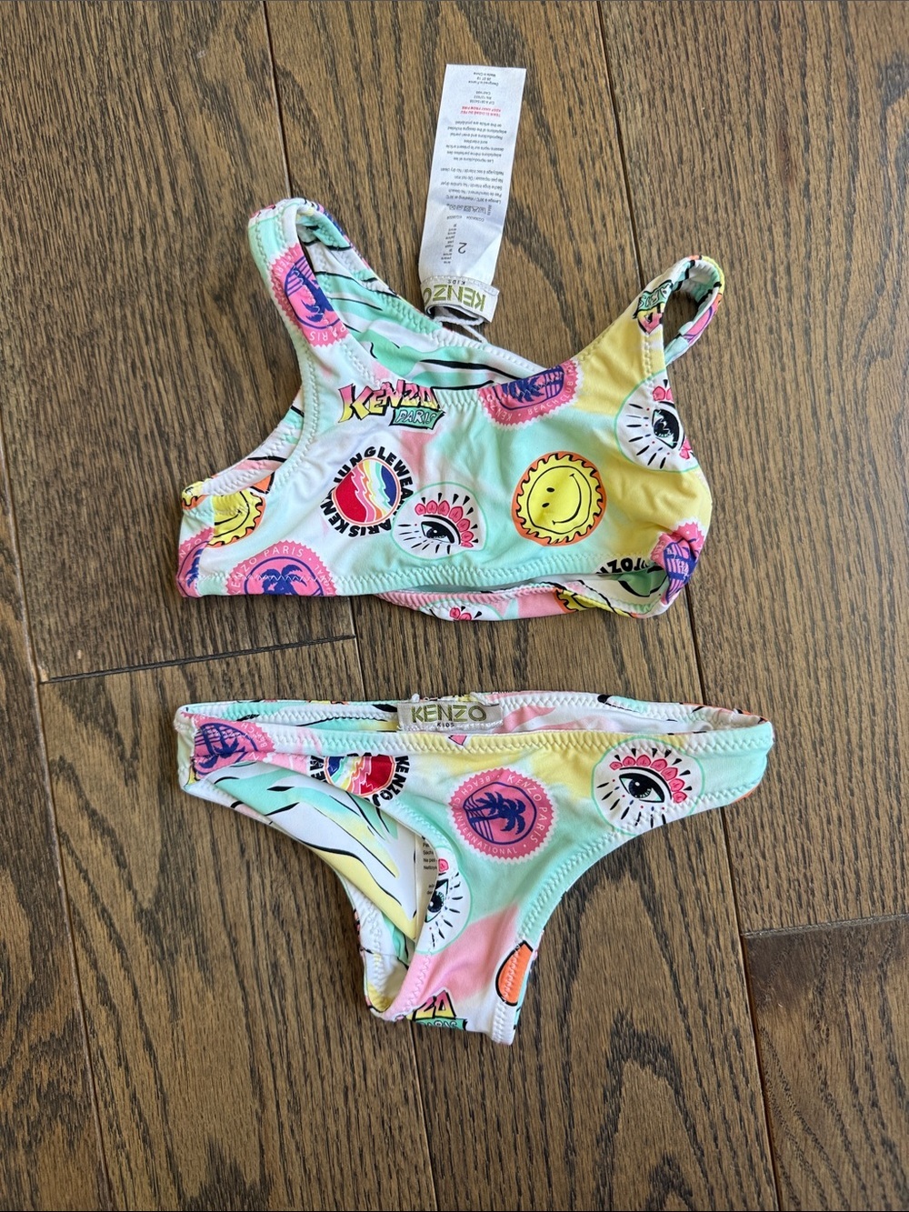 Kenzo Girls' Pastel Multi Smile & Sun Print Bikini double sided zebra 18-24 m